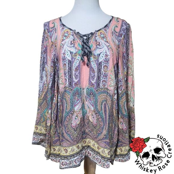 Aratta Silent Journey Bohemian Paisley Power Floral Embroidered Flowy Tunic Med - Picture 2 of 13